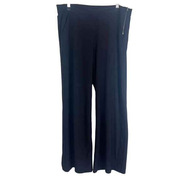 Athleta Black Flowy Wide Leg Hidden Snap Hem Pull On Pants Side Zip Womens 14 - Picture 2 of 9